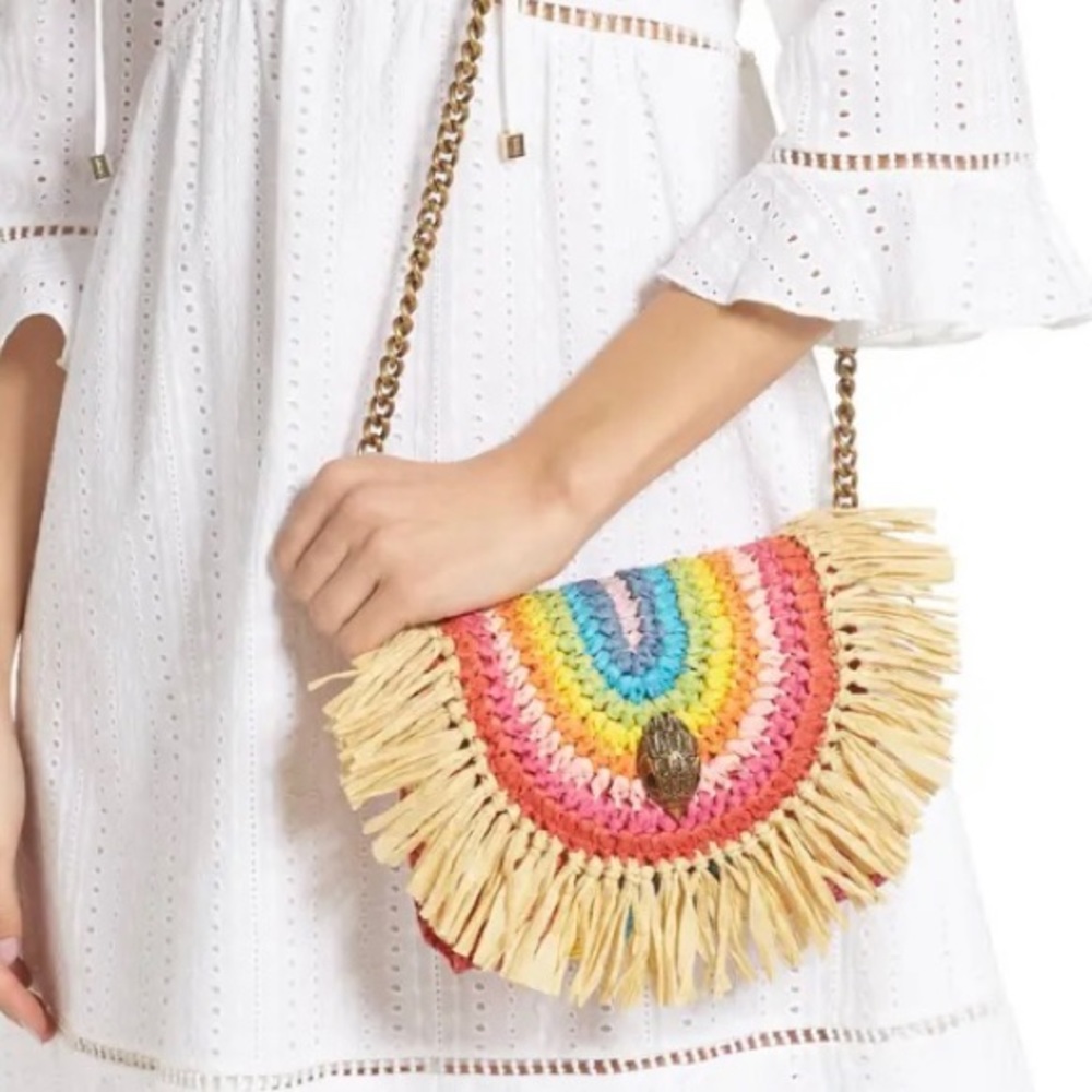 Kurt Keiger Mini Kensington Rainbow Raffia Crossbody Bag